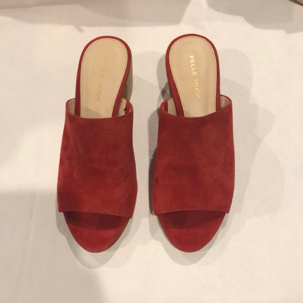 Red suede mules. Size 6.5 Worn once.